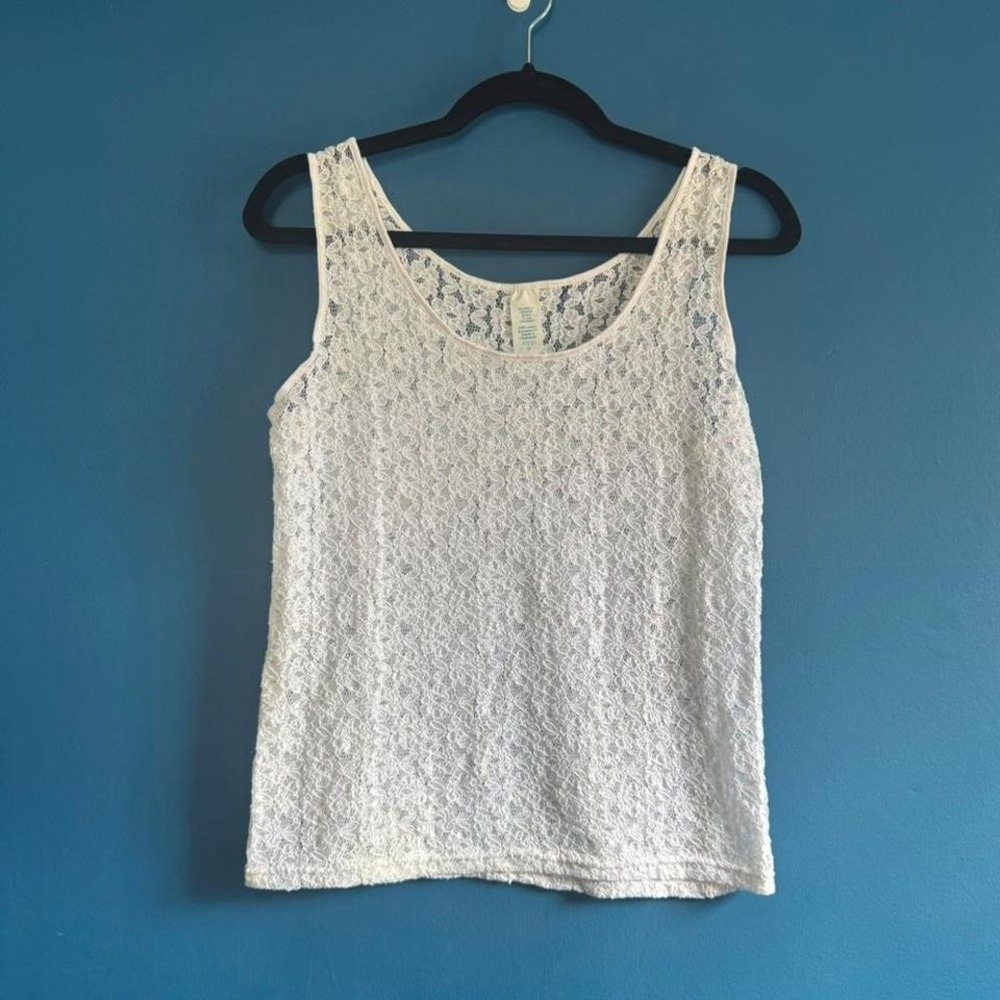 Vintage Lace Tank Top Women's Size Medium White Nylon Retro Coquette Whimsical